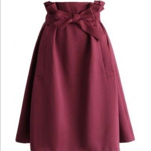 Chicwish Tie-bow Midi Skirt with Side Pockets